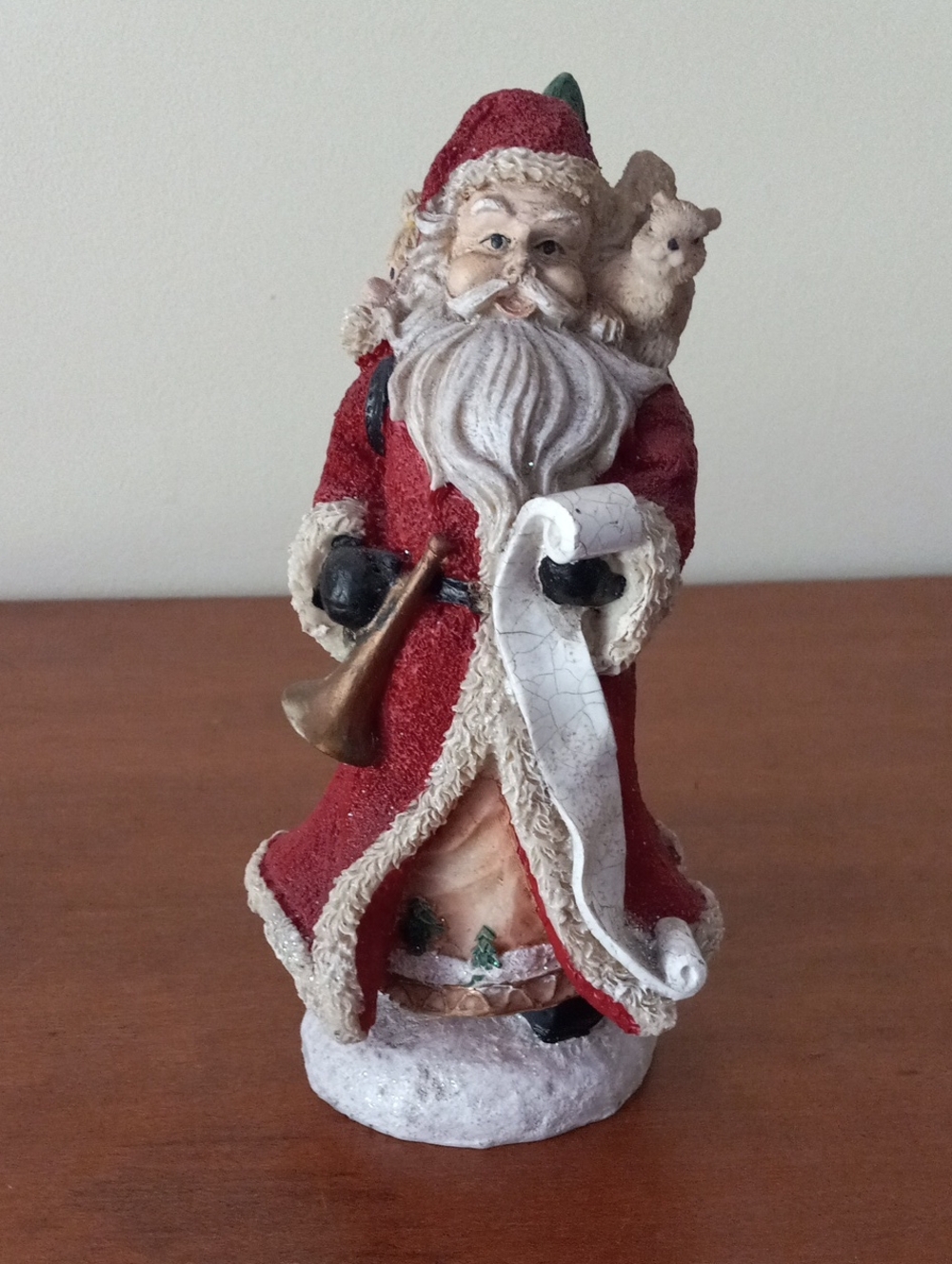 Santa Claus Figurine with Squirrel & Naughty/Nice List – Christmas Holiday Decor